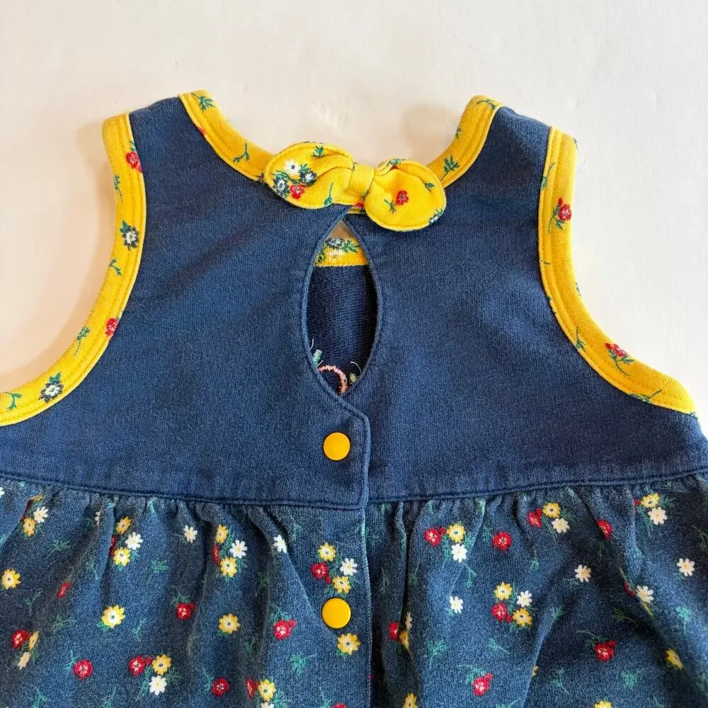 VTG 90s 1998 Gymboree Country Meadows Apples Blue & Yellow Shortalls Romper